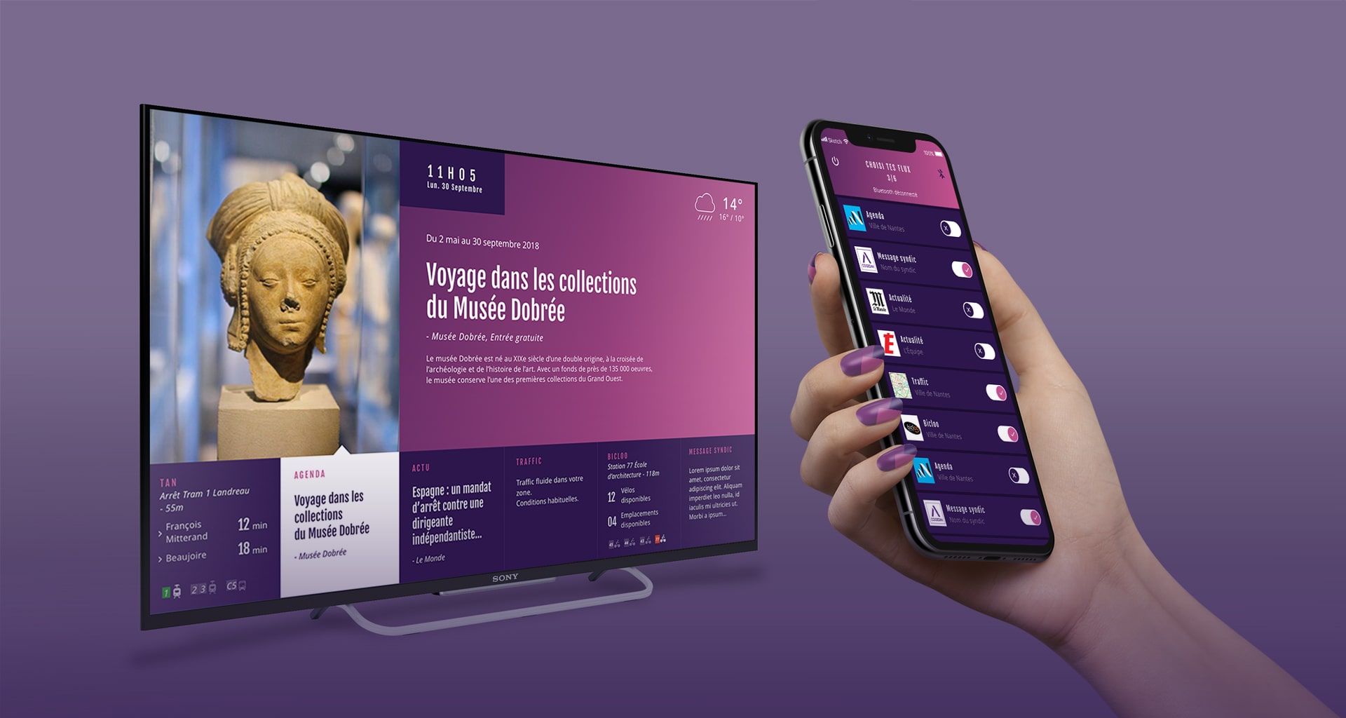 Interface mobile et interface de l'écran connecté pour le projet d'affichage dynamique Cogedim