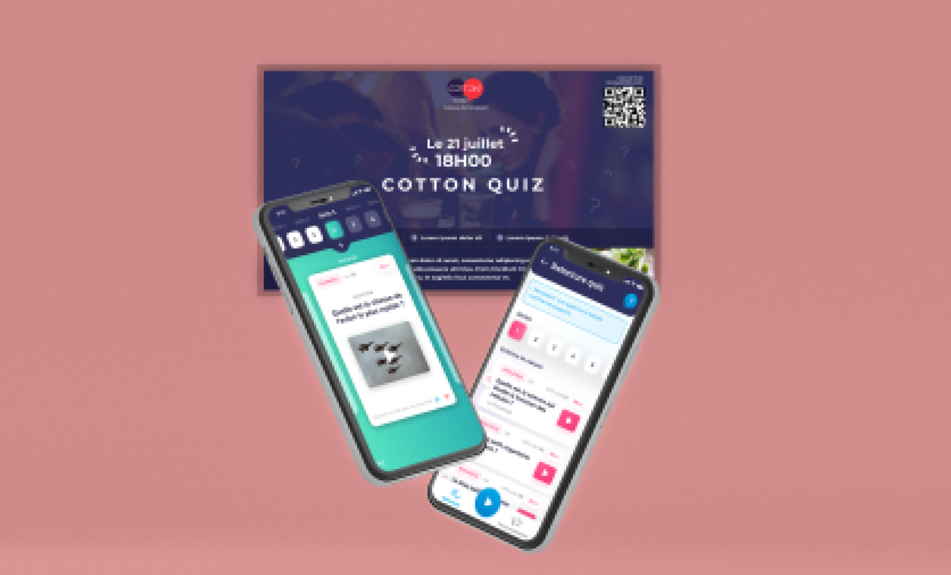 Interfaces de l'application mobile responsive et de la webapp Cotton Quiz